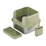 Maxbell Cat Litter Box Stainless Steel Litter Container Bedpan Kitten Litter Pan Olive