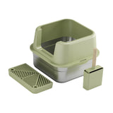 Maxbell Cat Litter Box Stainless Steel Litter Container Bedpan Kitten Litter Pan Olive