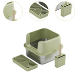Maxbell Cat Litter Box Stainless Steel Litter Container Bedpan Kitten Litter Pan Olive
