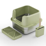 Maxbell Cat Litter Box Stainless Steel Litter Container Bedpan Kitten Litter Pan Olive