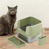 Maxbell Cat Litter Box Stainless Steel Litter Container Bedpan Kitten Litter Pan Olive