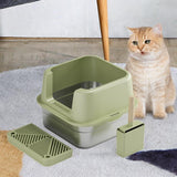 Maxbell Cat Litter Box Stainless Steel Litter Container Bedpan Kitten Litter Pan Olive