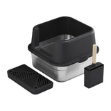 Maxbell Cat Litter Box Stainless Steel Litter Container Bedpan Kitten Litter Pan black