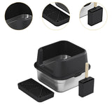Maxbell Cat Litter Box Stainless Steel Litter Container Bedpan Kitten Litter Pan black