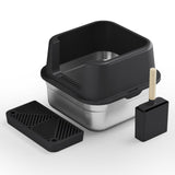 Maxbell Cat Litter Box Stainless Steel Litter Container Bedpan Kitten Litter Pan black