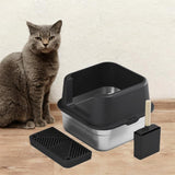 Maxbell Cat Litter Box Stainless Steel Litter Container Bedpan Kitten Litter Pan black