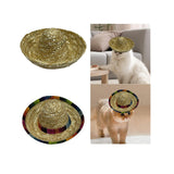 Maxbell Hand Woven Mini Straw Hat Lightweight Cute Dog Hat Breathable Straw Doll Hat No Colored Edging