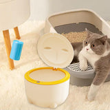 Maxbell Hooded Cat Litter Trash Bin with Garbage Bags Compact for Small Animals Cats Beige Yellow