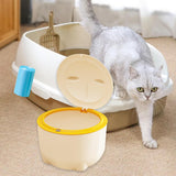 Maxbell Hooded Cat Litter Trash Bin with Garbage Bags Compact for Small Animals Cats Beige Yellow