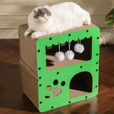 Maxbell Cardboard Cat House 2 Layer Cat Activity Center Versatile Lounge for Pet Toy