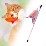 Maxbell Cat Feather Toy Portable Training Toy Cat Teaser Stick for Kitty Cats Indoor Pink