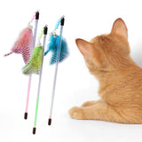 Maxbell Cat Feather Toy Portable Training Toy Cat Teaser Stick for Kitty Cats Indoor Pink