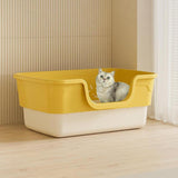 Maxbell Cat Litter Box Sandbox Cat Bedpan Easy to Clean Portable Cat Litter Tray Yellow L