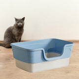 Maxbell Cat Litter Box Sandbox Cat Bedpan Easy to Clean Portable Cat Litter Tray Blue Large