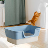 Maxbell Cat Litter Box Sandbox Cat Bedpan Easy to Clean Portable Cat Litter Tray Blue Large