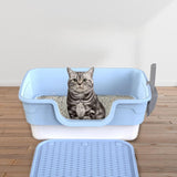 Maxbell Cat Litter Box Sandbox Cat Bedpan Easy to Clean Portable Cat Litter Tray Blue Large