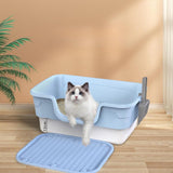 Maxbell Cat Litter Box Sandbox Cat Bedpan Easy to Clean Portable Cat Litter Tray Blue Large