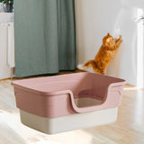 Maxbell Cat Litter Box Sandbox Cat Bedpan Easy to Clean Portable Cat Litter Tray Pink L