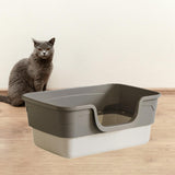 Maxbell Cat Litter Box Sandbox Cat Bedpan Easy to Clean Portable Cat Litter Tray Gray L