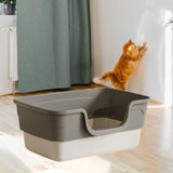 Maxbell Cat Litter Box Sandbox Cat Bedpan Easy to Clean Portable Cat Litter Tray Gray L