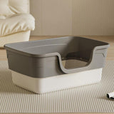 Maxbell Cat Litter Box Sandbox Cat Bedpan Easy to Clean Portable Cat Litter Tray Gray L