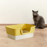 Maxbell Cat Litter Box Sandbox Cat Bedpan Easy to Clean Portable Cat Litter Tray Yellow M