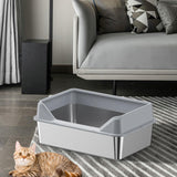 Maxbell Open Top Pet Litter Box Heightened Fence Cat Bedpan Anti Splashing Low Entry 50x35x10cm Light Gray