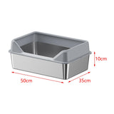 Maxbell Open Top Pet Litter Box Heightened Fence Cat Bedpan Anti Splashing Low Entry 50x35x10cm Light Gray