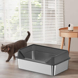 Maxbell Open Top Pet Litter Box Heightened Fence Cat Bedpan Anti Splashing Low Entry 50x35x10cm Black