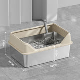 Maxbell Open Top Pet Litter Box Heightened Fence Cat Bedpan Anti Splashing Low Entry 50x35x15cm Beige