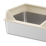 Maxbell Open Top Pet Litter Box Heightened Fence Cat Bedpan Anti Splashing Low Entry 50x35x15cm Beige