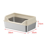 Maxbell Open Top Pet Litter Box Heightened Fence Cat Bedpan Anti Splashing Low Entry 50x35x15cm Beige