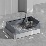 Maxbell Open Top Pet Litter Box Heightened Fence Cat Bedpan Anti Splashing Low Entry 50x35x10cm Dark Gray