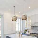 Maxbell Paper Rope Lampshade Boho Hanging Lamp Cover for Cafe Bedroom Kitchen Island 15cmx16.5cm