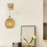 Maxbell Rattan Wall Lamp Wall Lighting Boho Wall Sconce for Bedroom Hallway Bathroom