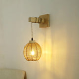 Maxbell Rattan Wall Lamp Wall Lighting Boho Wall Sconce for Bedroom Hallway Bathroom