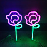 Maxbell Floral Neon Light Hanging Lamp Table LED Rose Neon Sign for Cafe Bar Bedroom Purple