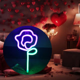 Maxbell Floral Neon Light Hanging Lamp Table LED Rose Neon Sign for Cafe Bar Bedroom Purple