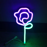 Maxbell Floral Neon Light Hanging Lamp Table LED Rose Neon Sign for Cafe Bar Bedroom Purple