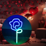 Maxbell Floral Neon Light Hanging Lamp Table LED Rose Neon Sign for Cafe Bar Bedroom Blue