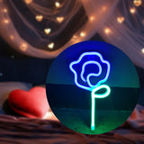 Maxbell Floral Neon Light Hanging Lamp Table LED Rose Neon Sign for Cafe Bar Bedroom Blue