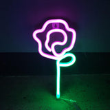 Maxbell Floral Neon Light Hanging Lamp Table LED Rose Neon Sign for Cafe Bar Bedroom Pink