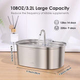 Maxbell Stainless Steel Cats Pet Water Fountain 108 oz Cat Waterer for Dogs Pet Cats Without window