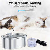 Maxbell Stainless Steel Cats Pet Water Fountain 108 oz Cat Waterer for Dogs Pet Cats Without window