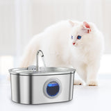 Maxbell Stainless Steel Cats Pet Water Fountain 108 oz Cat Waterer for Dogs Pet Cats With Viewing Window