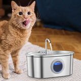 Maxbell Stainless Steel Cats Pet Water Fountain 108 oz Cat Waterer for Dogs Pet Cats With Viewing Window
