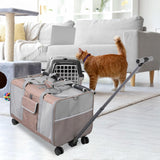 Maxbell Pet Carrier with Wheels Portable Foldable Pet Travel Bag for Puppy Cats Dogs Khaki