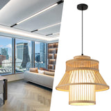 Maxbell Bamboo Woven Pendant Lamp Rustic Weave Ceiling Light for Kitchen Porch Hotel Style E