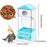 Maxbell Bird Food Feeder Clear Automatic Bird Feeder for Canaries Cockatoo Lovebirds blue