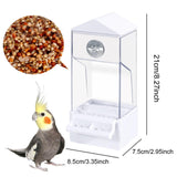 Maxbell Bird Food Feeder Clear Automatic Bird Feeder for Canaries Cockatoo Lovebirds white